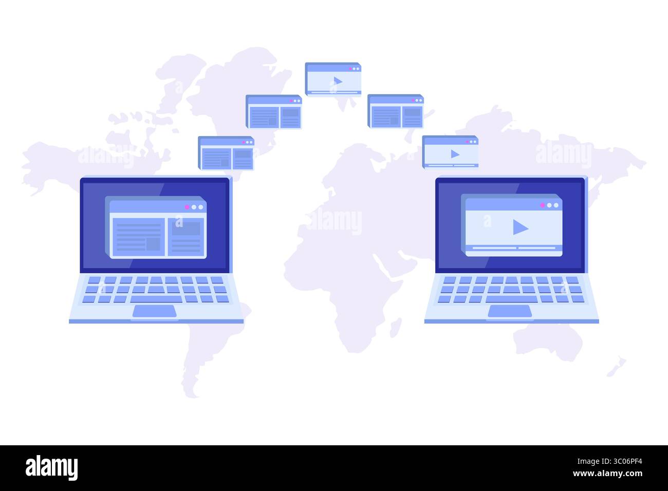 Concetto di trasferimento di file su notebook. Potrebbe rappresentare la sincronizzazione. Illustrazione vettoriale Illustrazione Vettoriale