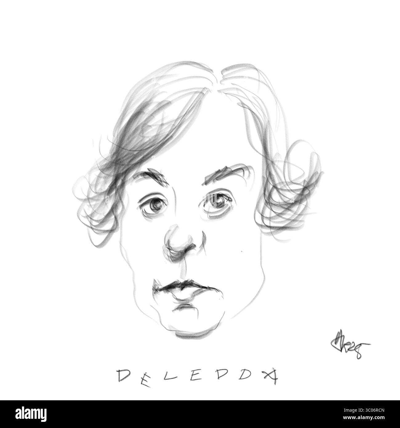 Deledda, autore, Ritratto a matita Foto Stock