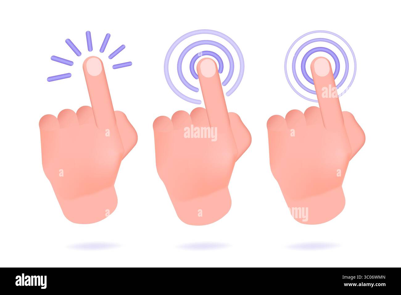 Illustrazione vettoriale realistica 3d gesto di puntamento manuale, toccare o fare clic. Illustrazione Vettoriale