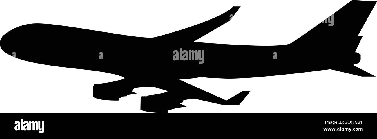 Una silhouette nera di un grande aereo passeggeri, illustrazione vettoriale Illustrazione Vettoriale