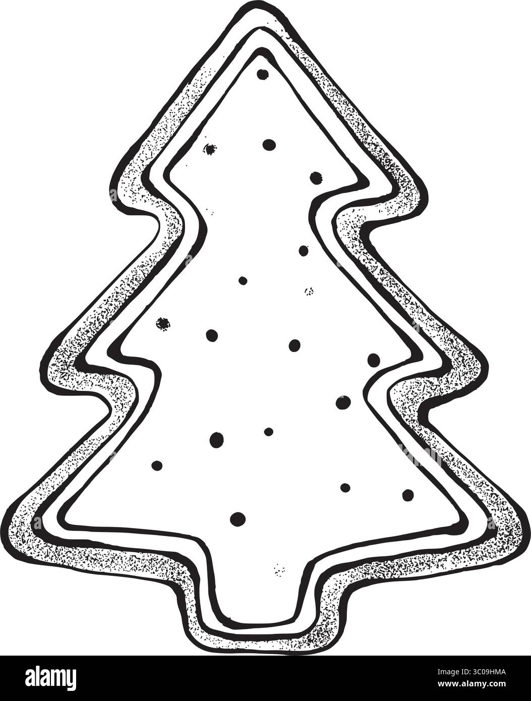 Grafica vettoriale di biscotti al pan di zenzero a forma di albero di Natale con glassa bianca. Isolato su sfondo bianco. Perfetto per il confezionamento delle vacanze, saluto Illustrazione Vettoriale