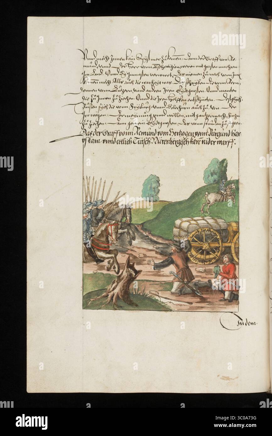 Una scena delle Guerre di Borgogna (1474-1477) una serie di conflitti nel tardo XV secolo tra il Ducato di Borgogna e la Vecchia Confederazione svizzera, insieme ai loro alleati. Illustrazione dal Silbereisen Chronicon Helvetiae, parte II, XVI secolo. Foto Stock