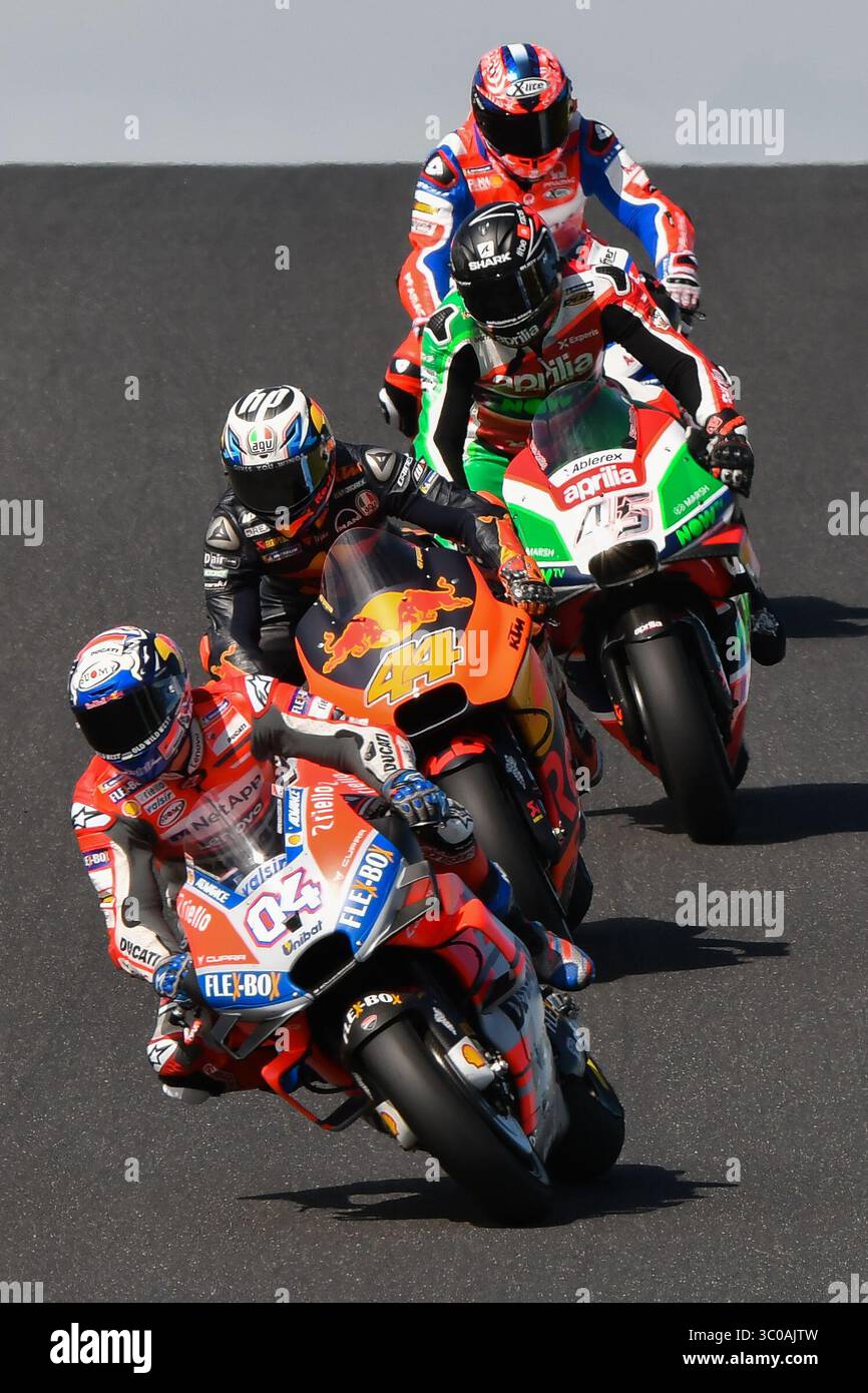 27 ottobre 2018: Andrea Dovizioso (ITA) sul No.4 Ducati del Team Ducati durante la sessione di prove 4 del GP d'Australia 2018 al Phillip Island Grand Prix Circuit di Victoria, Australia. Sydney Low/Cal Sport Media (immagine di credito: &Copy; Sydney Low/CSM tramite cavo ZUMA) Foto Stock
