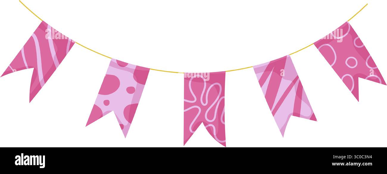 Scarabocchio Bunting garland. Doodle compleanno garland di bandiere. Festa di Natale o festa di Natale con decorazioni a bordo Illustrazione Vettoriale