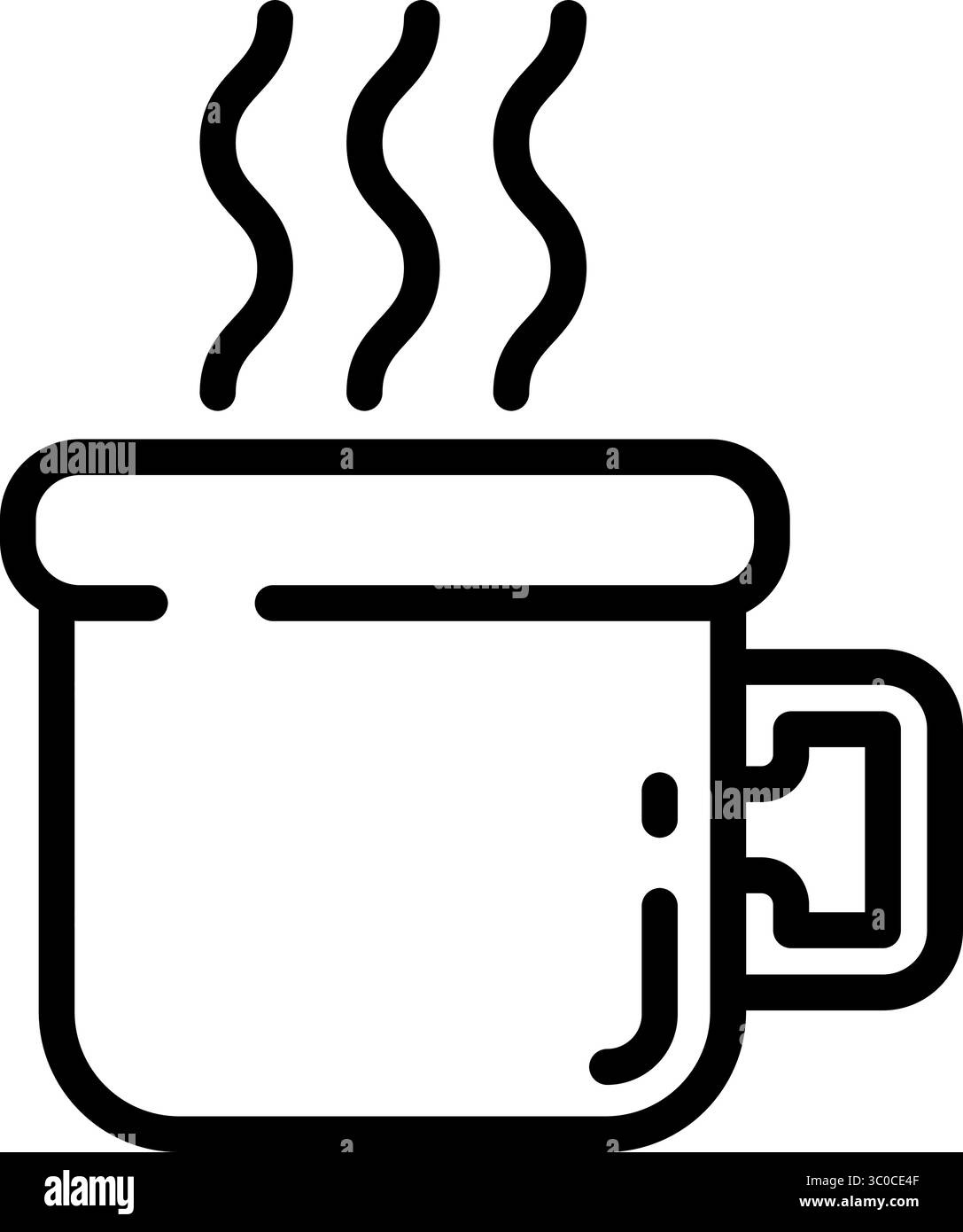 Contorno dell'icona vettoriale della tazza per bevande calde. Traccia modificabile. Adatto a temi di design intimi, autunnali o caldi. Illustrazione Vettoriale