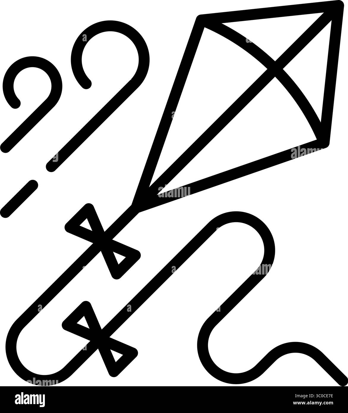 Aquilone volante nell'icona Vector della linea del vento Illustrazione Vettoriale