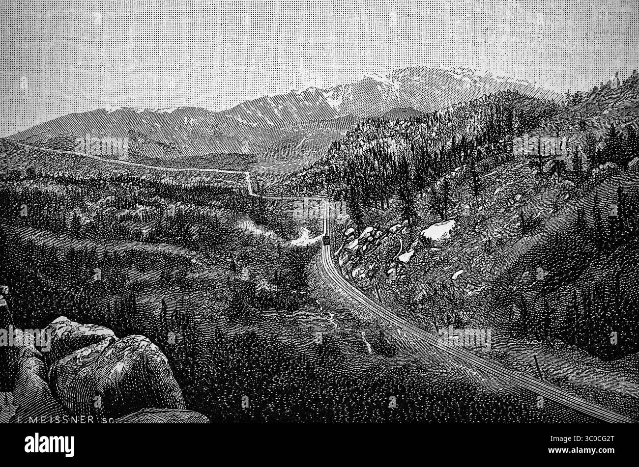 Pikes Peak Colorado, America's Mountain, ferrovia sulla Pikes Peak Highway, National Forest, Colorado, Nord America, illustrazione storica, 1896 Foto Stock