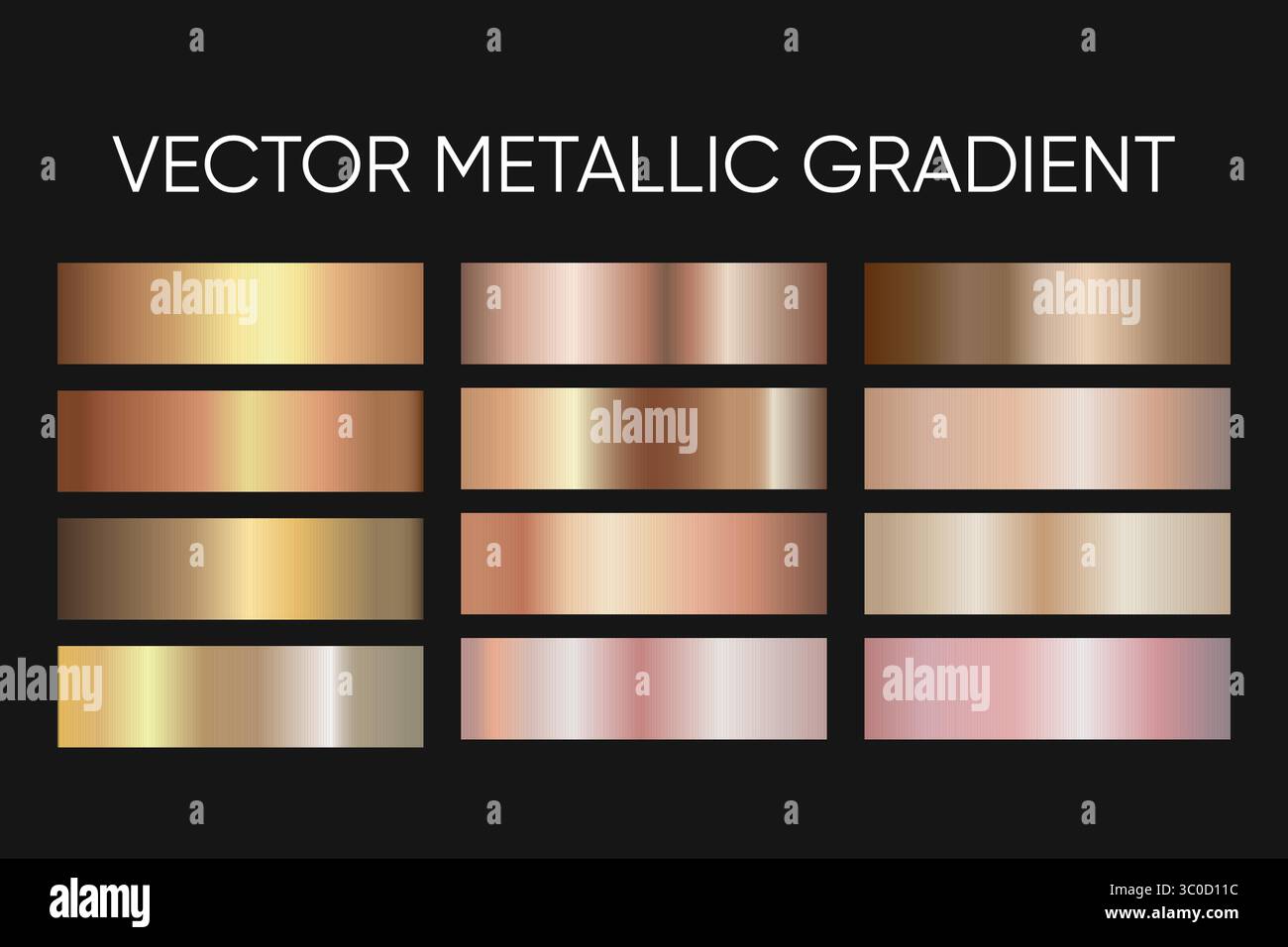 Confezione di sfumature metalliche vettoriali in eleganti tonalità oro, rosa, bronzo e champagne, perfette per il branding e la grafica di lusso. Illustrazione Vettoriale