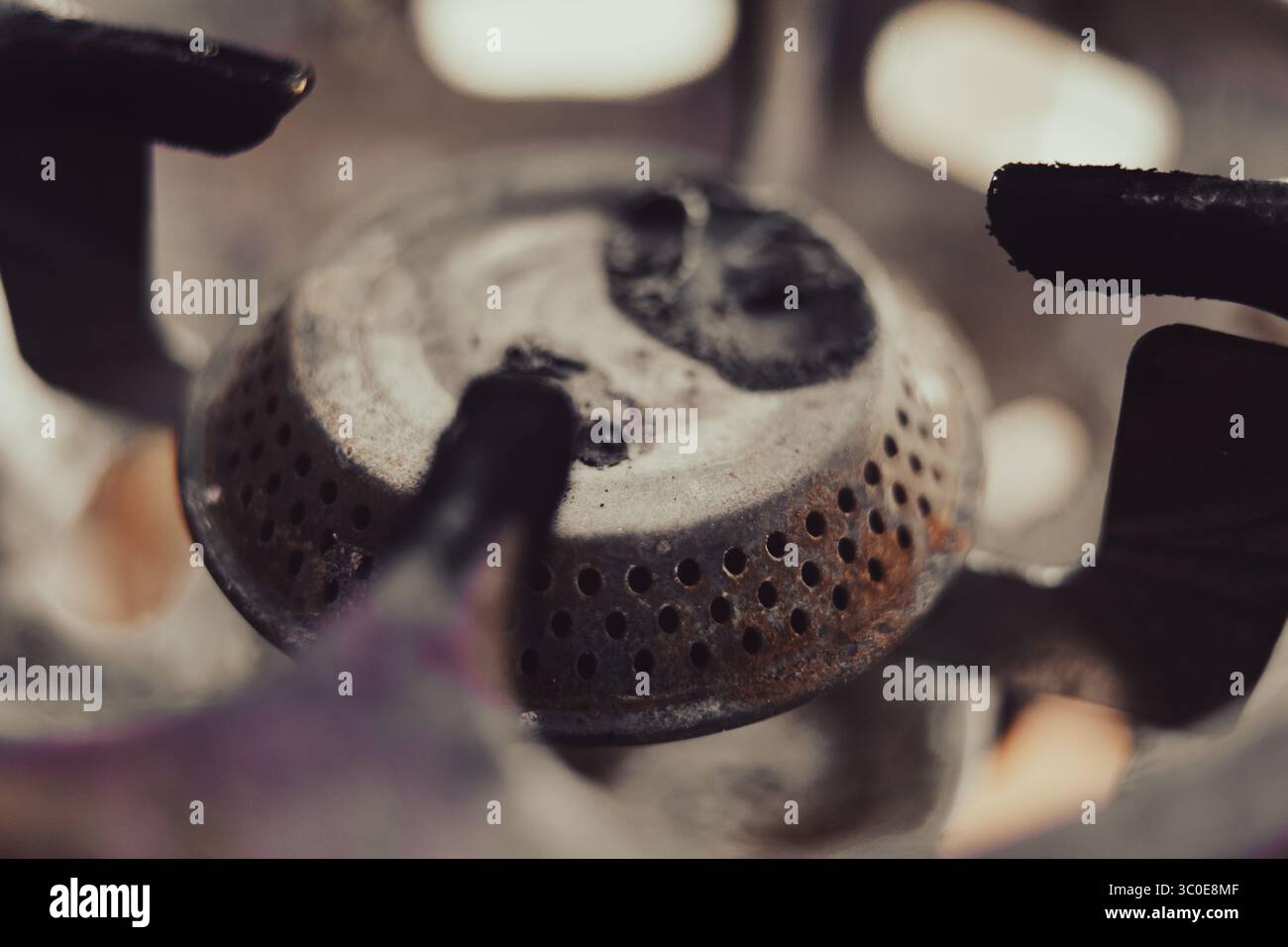 Bruciatore per bombole di gas, vista macro. Foto Stock