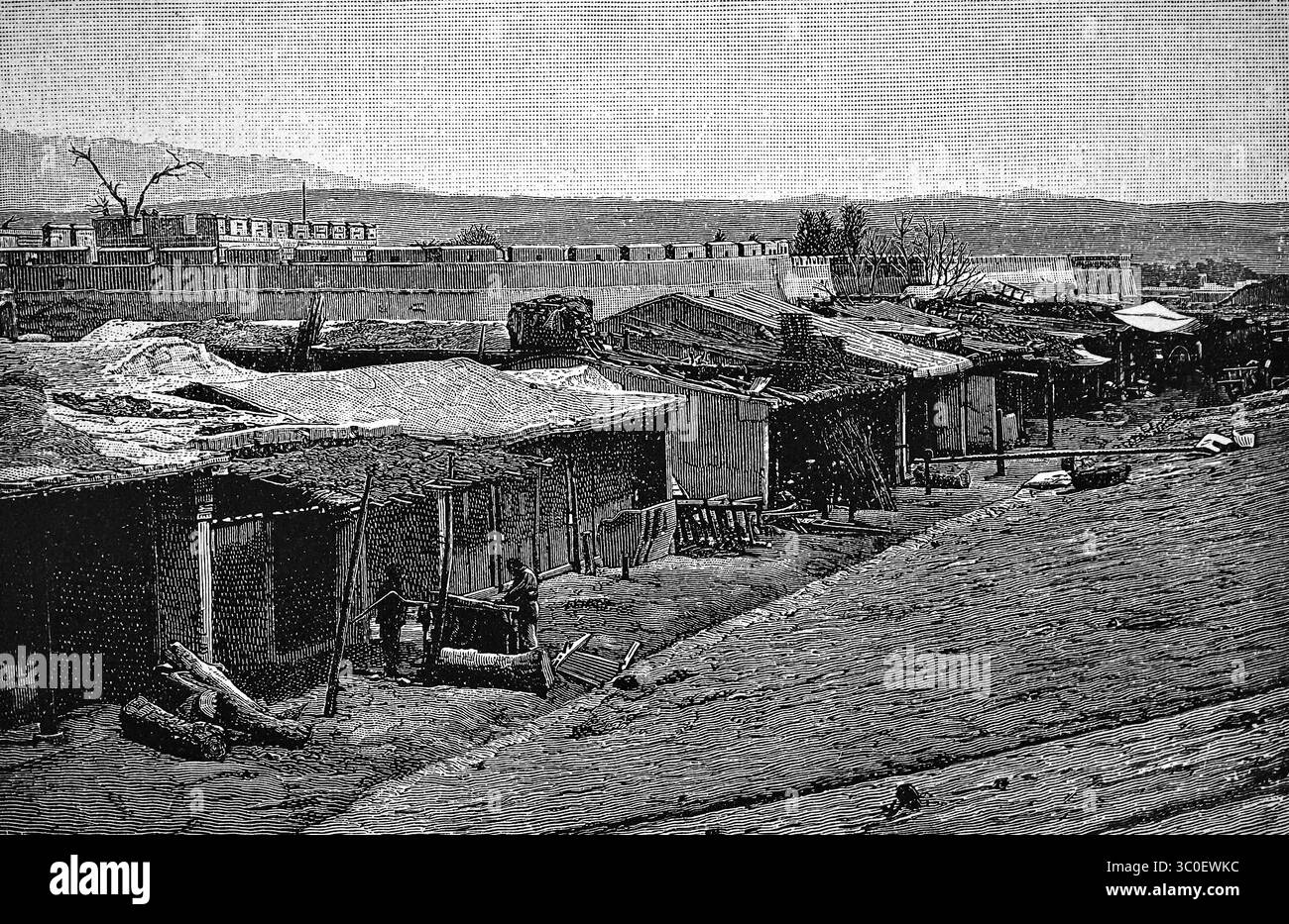 Kashgar o Kaxgar, edifici tradizionali in argilla con tetto in paglia, complesso simile a un castello con pareti circolari, in passato regione autonoma uigura dello Xinjiang Foto Stock Kashgar o Kaxgar, edifici tradizionali in argilla con tetto in paglia, complesso simile a un castello con pareti circolari, in passato regione autonoma uigura dello Xinjiang Foto Stock