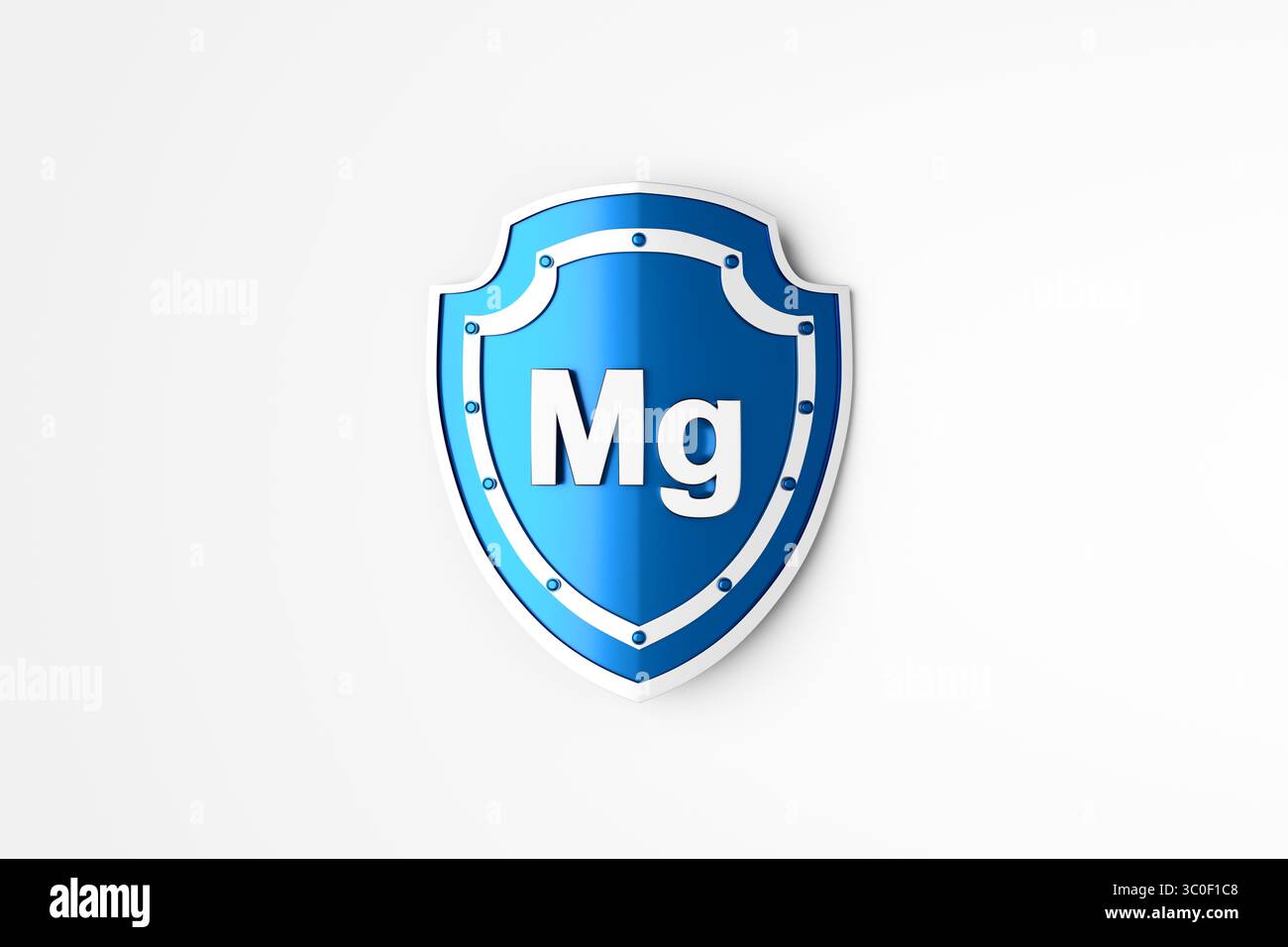 Simbolo di magnesio su uno scudo che rappresenta l'importanza di questo minerale per la salute e la protezione del sistema immunitario Foto Stock