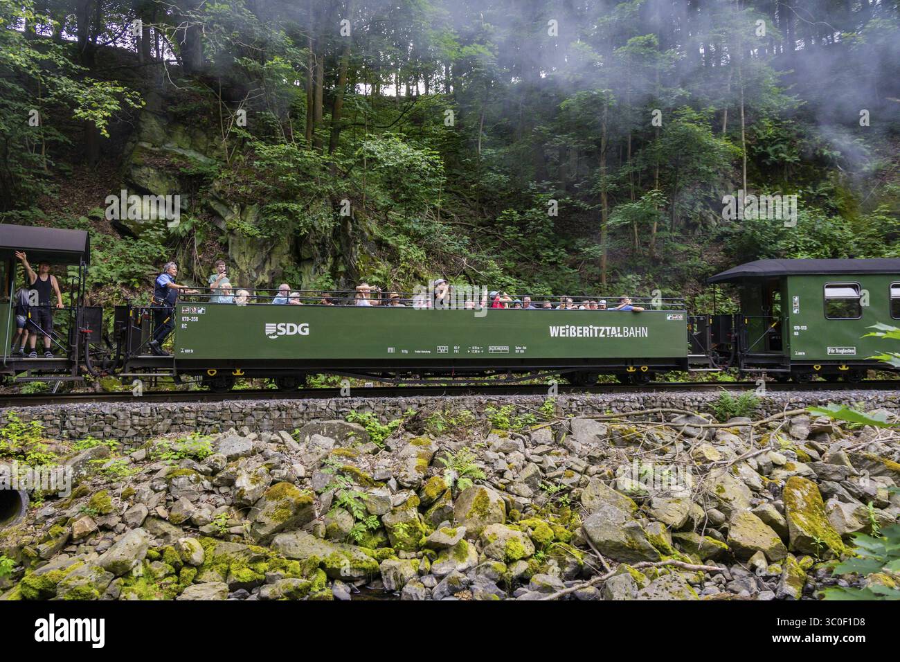 La ferrovia a scartamento ridotto Freital-Hainsberg-Kurort Kipsdorf, nota anche come Weisseritz Valley Railway, è una ferrovia sassone a scartamento ridotto nel periodo pasquale Foto Stock