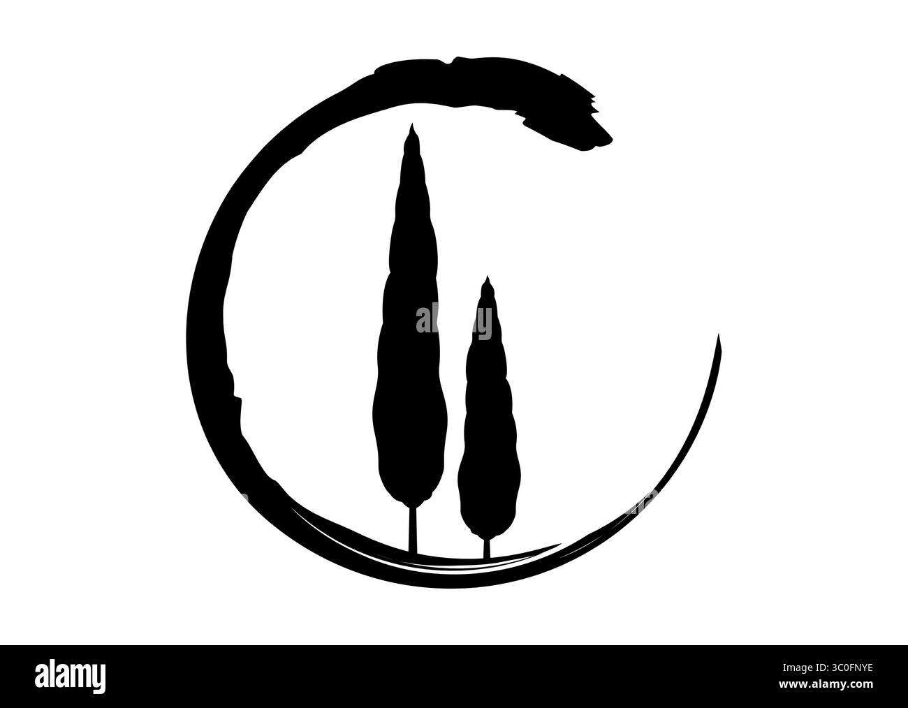 Icona Cypress. Semplice illustrazione dell'icona vettoriale cipresso per il Web. Cipressi dalla silhouette italiana il tipico paesaggio toscano. Logo Ecological Circle Illustrazione Vettoriale