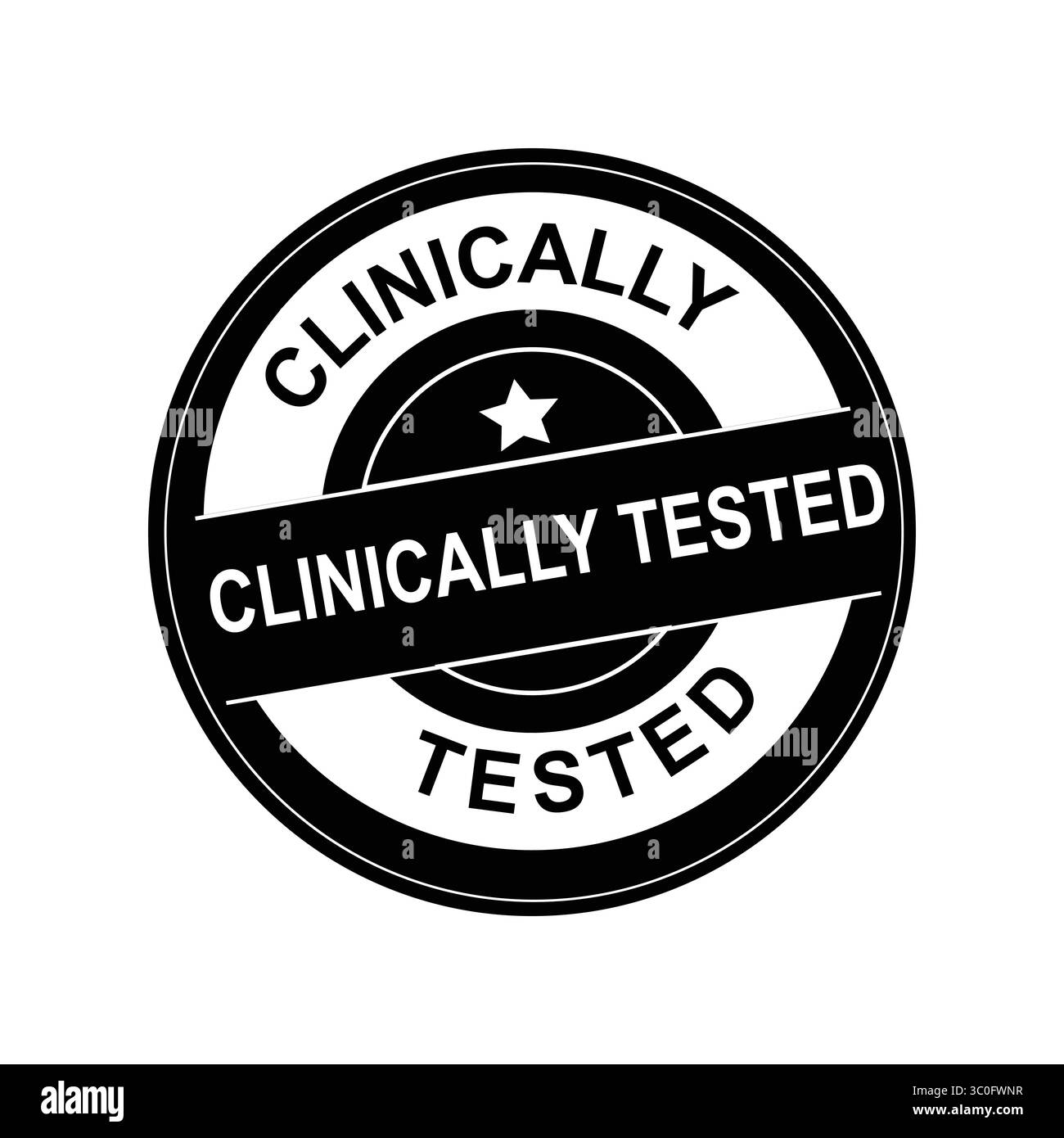 Timbro animato testato clinicamente in design a badge monocromatico Illustrazione Vettoriale