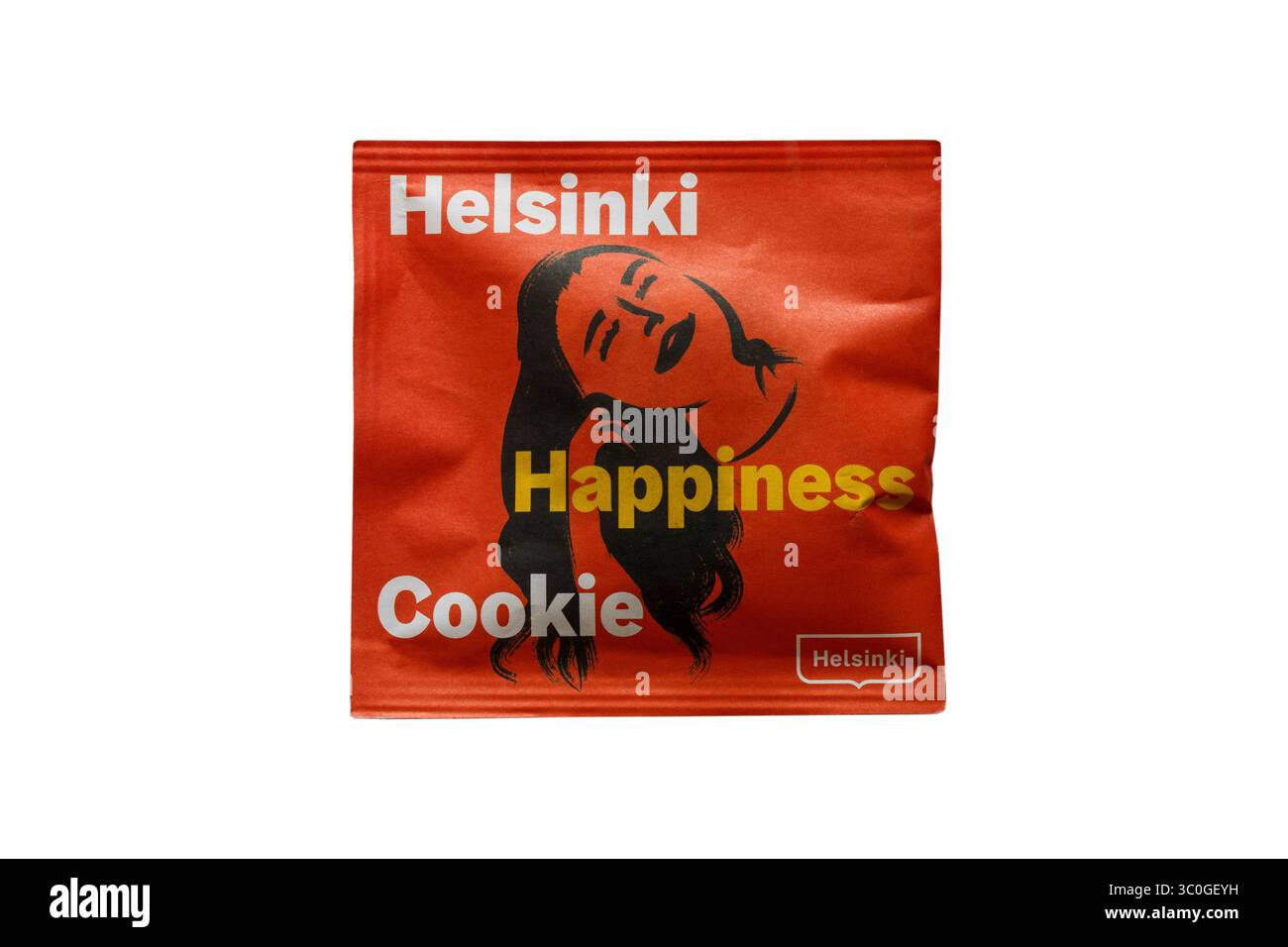 Pacchetto di Helsinki Happiness Cookie isolato su sfondo bianco - biscotto della fortuna progettato per condividere la saggezza finlandese e promuovere la felicità Foto Stock Pacchetto di Helsinki Happiness Cookie isolato su sfondo bianco - biscotto della fortuna progettato per condividere la saggezza finlandese e promuovere la felicità Foto Stock