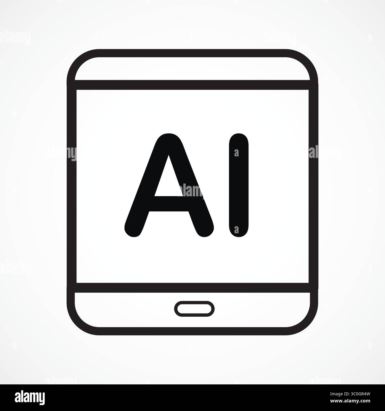 Icona linea tablet AI con sfondo bianco: Un dispositivo digitale intelligente con integrazione ai, segno vettoriale, simbolo, illustrazione del logo. Icona grafica vettoriale Illustrazione Vettoriale
