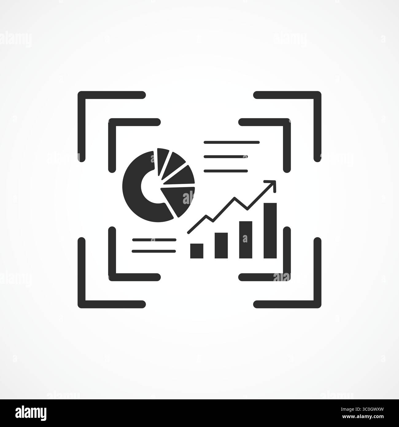 Contorno dell'icona di visualizzazione dei dati con sfondo bianco - icona interfaccia infografica e analisi ai, illustrazione vettoriale Illustrazione Vettoriale