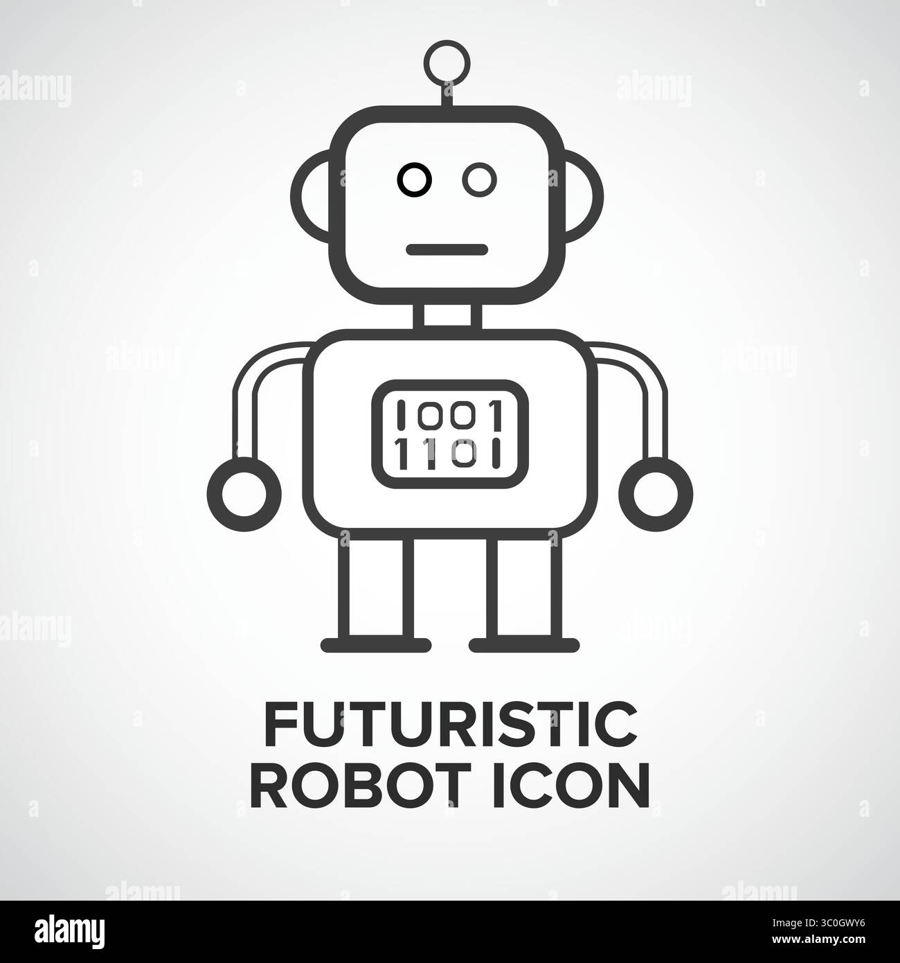 Futuristica icona della linea di robot con sfondo bianco: Tecnologia umanoide potenziata dall'IA Vector, Vector Illustrator Illustrazione Vettoriale