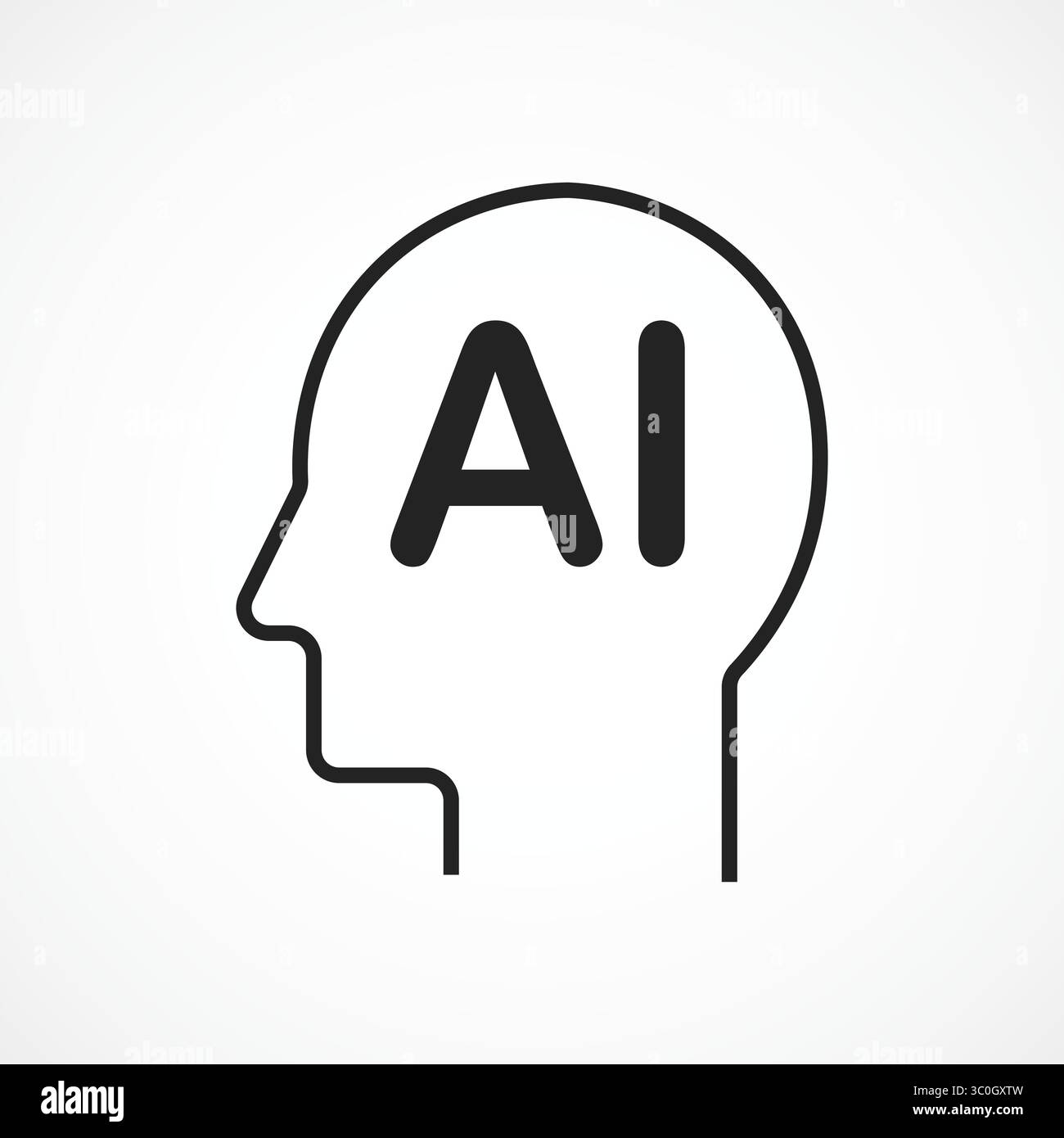 Icona testa ai con sfondo bianco, simbolo dell'intelligenza artificiale che rappresenta Digital Brain and Machine Cognition, segno vettoriale. Simbolo, logo Illustrazione Vettoriale