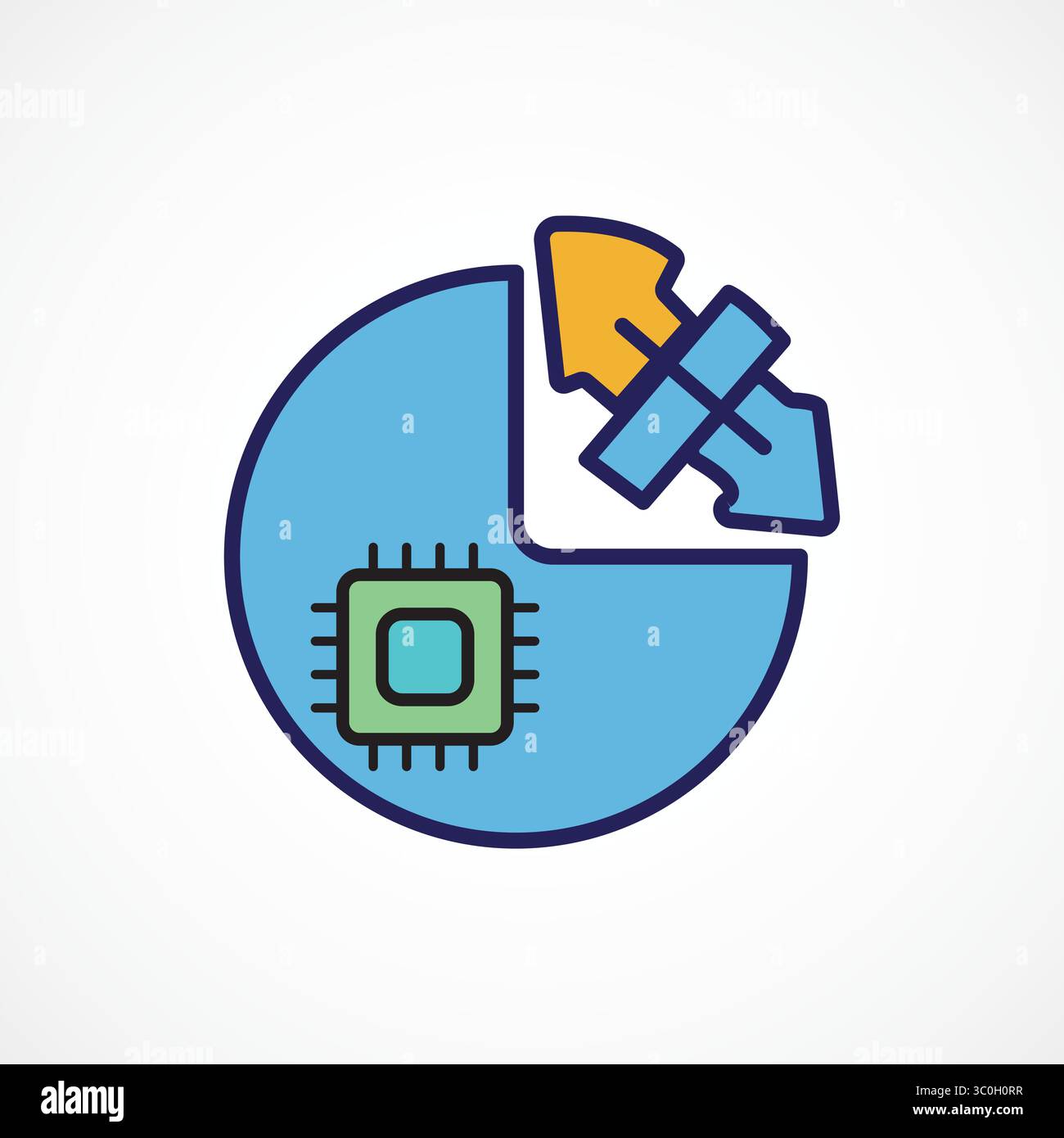 Icona a colori del grafico a torta a microprocessore – analisi dei dati ai e analisi del sistema, simbolo, illustrazione del logo. Grafica vettoriale per presentazione e altro Illustrazione Vettoriale