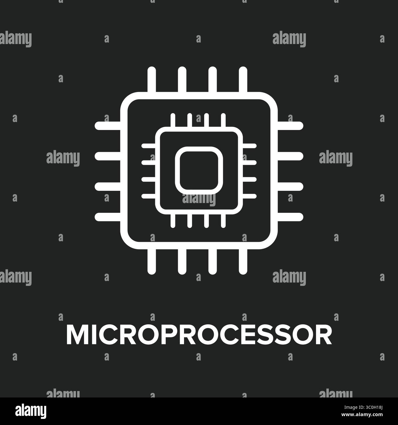 Icona del microprocessore con chip di calcolo ai ad alte prestazioni nero per l'elaborazione dei dati e le operazioni di rete neurale, illustrazione del vettore astratto Illustrazione Vettoriale
