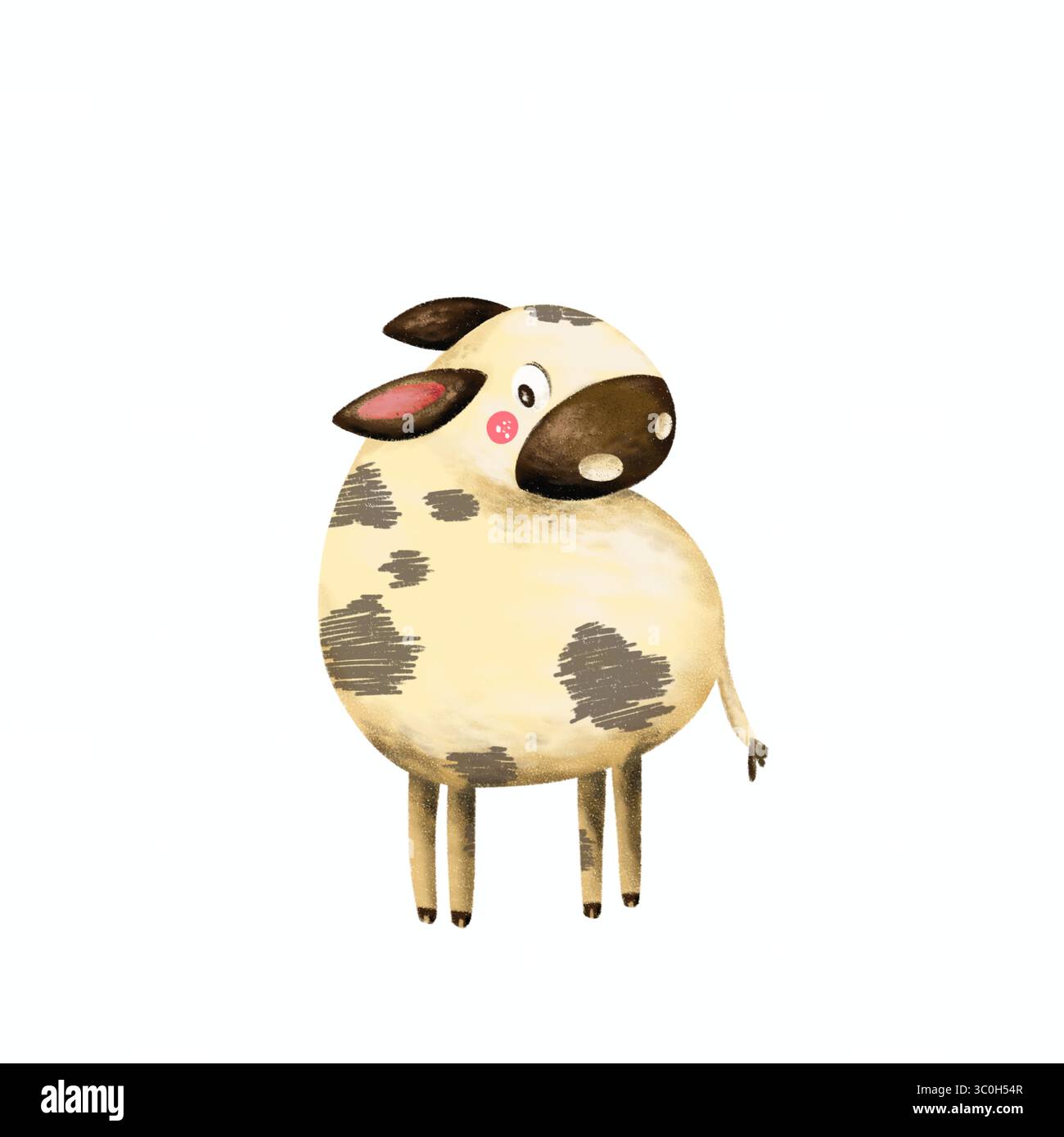 Carino cartone animato raffigurante una mucca, ideale per disegni a tema fattoria, libri per bambini e decorazioni per camerate Foto Stock