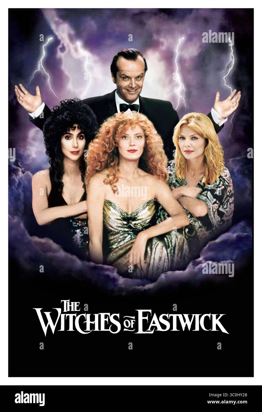 SUSAN SARANDON, MICHELLE PFEIFFER, JACK NICHOLSON E CHER NELLE STREGHE DI EASTWICK (1987), DIRETTO DA GEORGE MILLER. Credit: WARNER BROTHERS / Album Foto Stock