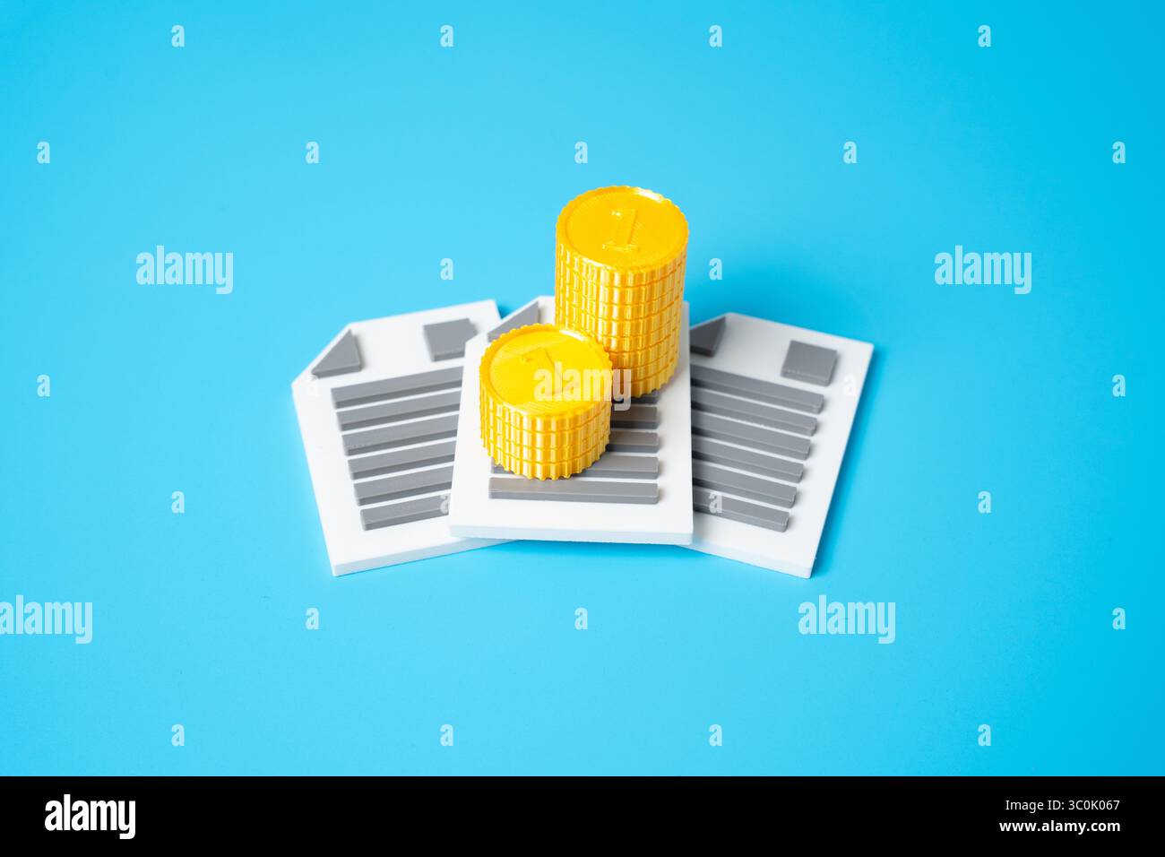 Monete in denaro su documenti. Titoli. Tangenti. Influenza finanziaria sui processi ufficiali, rischio di corruzione, corruzione nelle approvazioni. Conflitto di interessi i Foto Stock