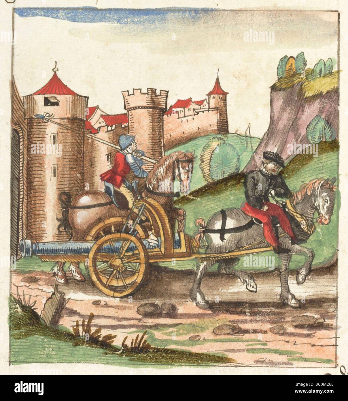 Una scena delle Guerre di Borgogna (1474-1477) una serie di conflitti nel tardo XV secolo tra il Ducato di Borgogna e la Vecchia Confederazione svizzera, insieme ai loro alleati. Illustrazione dal Silbereisen Chronicon Helvetiae, parte II, XVI secolo. Foto Stock