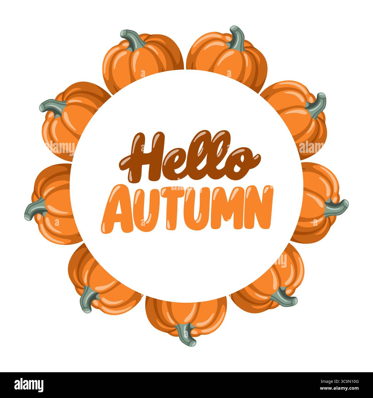 Cornice circolare di zucca in stile cartoni animati autunnali. Design a corona autunnale. Illustrazione vettoriale isolata su sfondo bianco Illustrazione Vettoriale