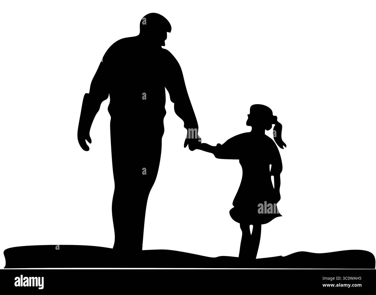 Immagine sagomata di un genitore e di un bambino che camminano mano nella mano, simboleggiando la guida, la cura e il forte legame all'interno di una famiglia Foto Stock