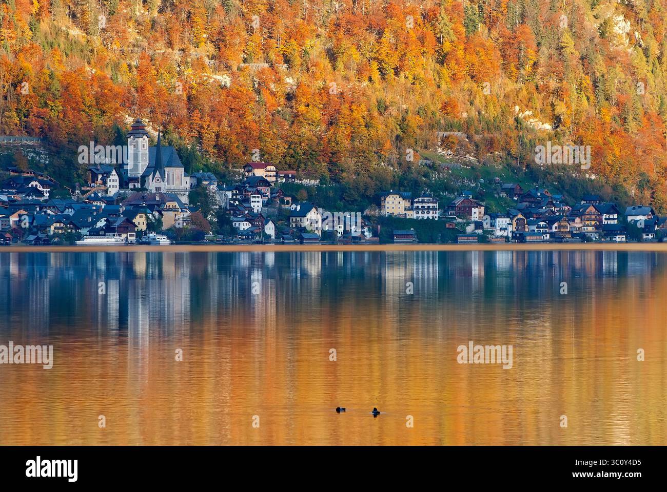 Villaggio di Hallstatt sul lago Hallstatt, Austria Foto Stock