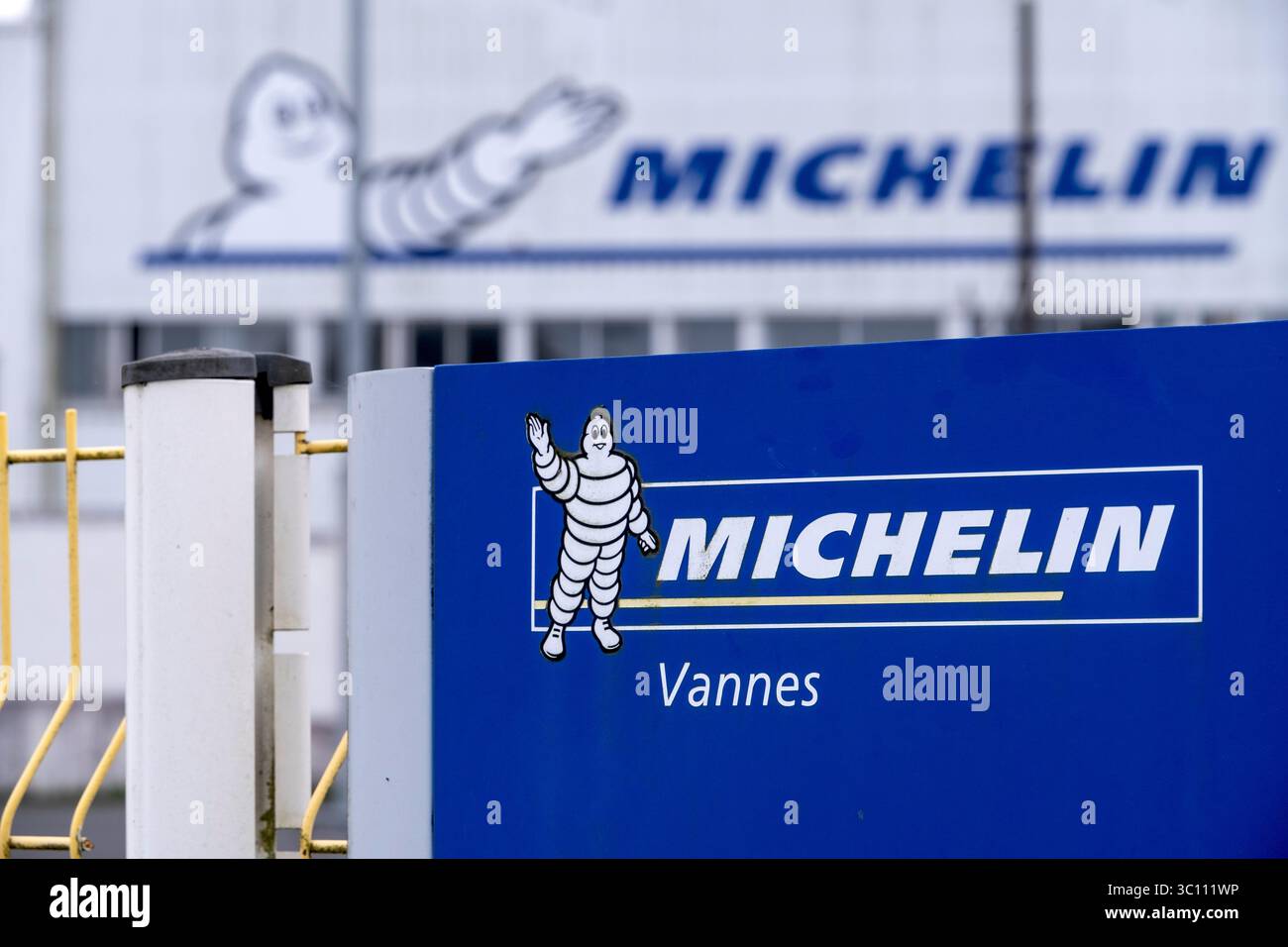 Sito della produzione Michelin a Vannes (Bretagna, Francia nord-occidentale). Il gruppo Michelin ha annunciato la chiusura del suo pla Vannes e Cholet Foto Stock