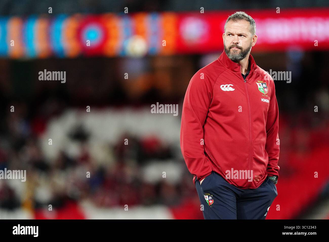 Andy Farrell, capo allenatore dei Lions britannici e irlandesi, davanti alla partita del Qatar Airways Lions Tour al Marvel Stadium di Melbourne, Australia. Data foto: Martedì 22 luglio 2025. Foto Stock