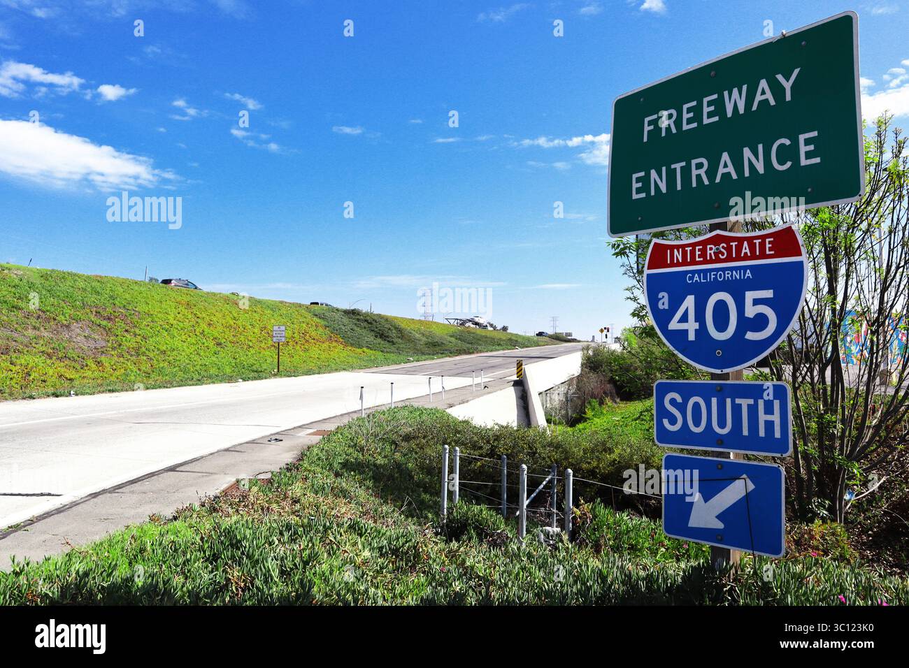 Los Angeles, California: Cartello di ingresso della superstrada - Interstate 405 direzione sud Foto Stock