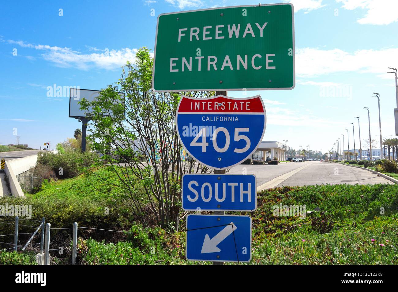 Los Angeles, California: Cartello di ingresso della superstrada - Interstate 405 direzione sud Foto Stock