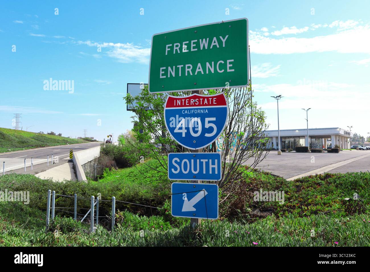Los Angeles, California: Cartello di ingresso della superstrada - Interstate 405 direzione sud Foto Stock