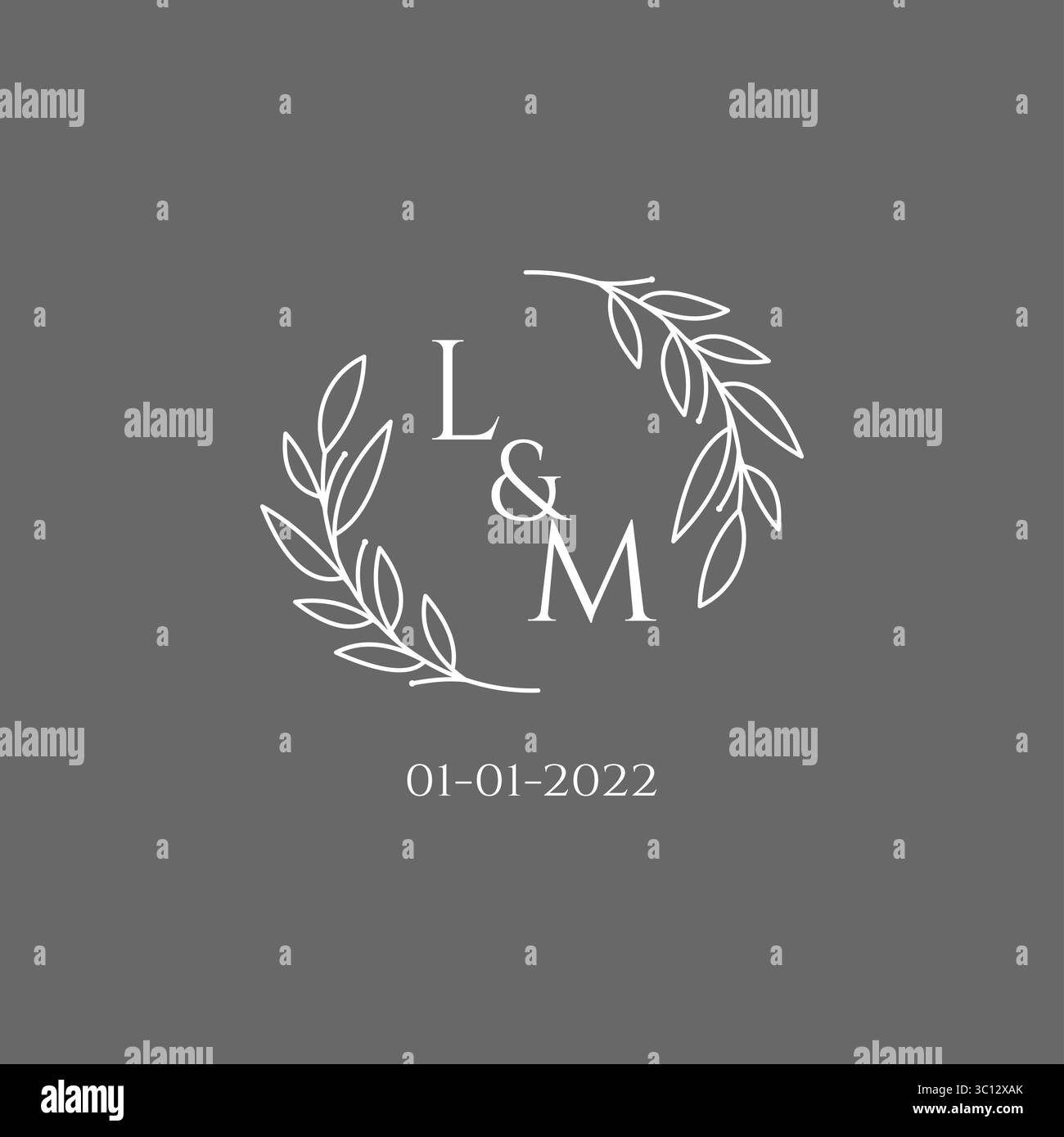 Logo nuziale con lettera iniziale LM monogramma e grafica vettoriale con decorazioni creative a foglie Illustrazione Vettoriale