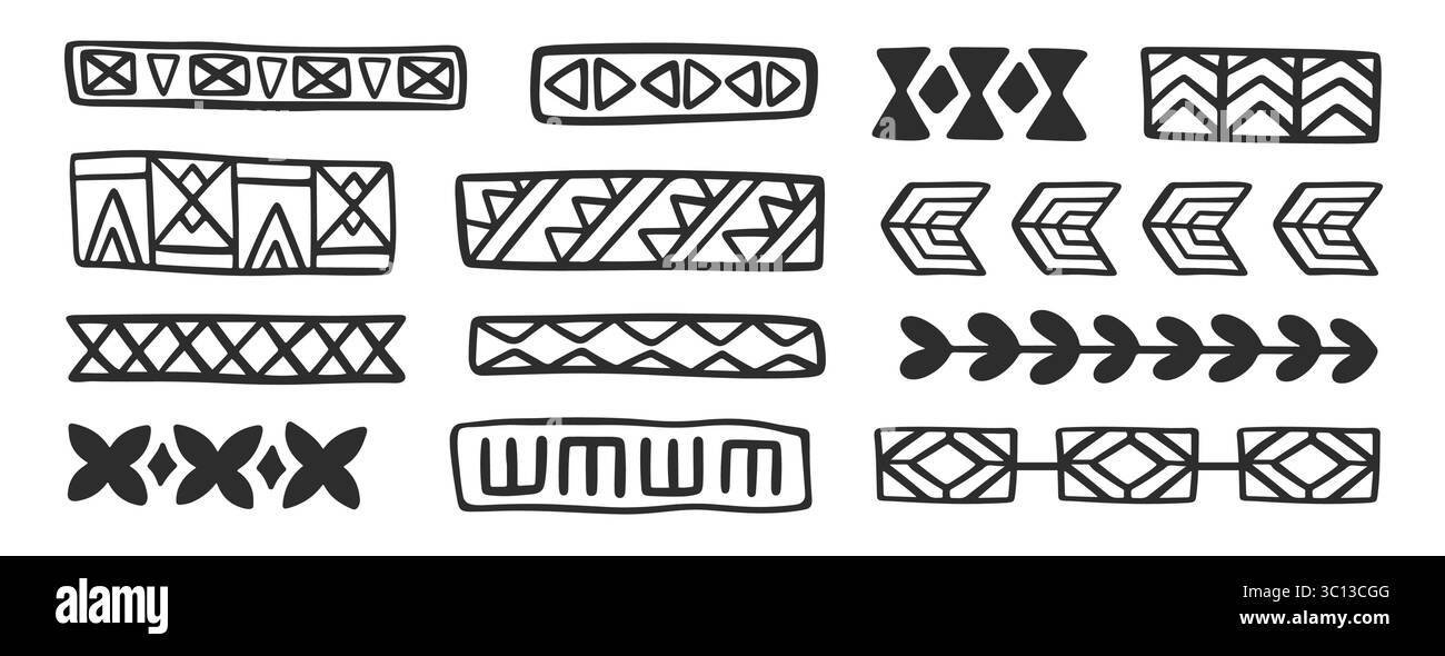 Set di linee geometriche per divisori tribali hawaiani Illustrazione Vettoriale