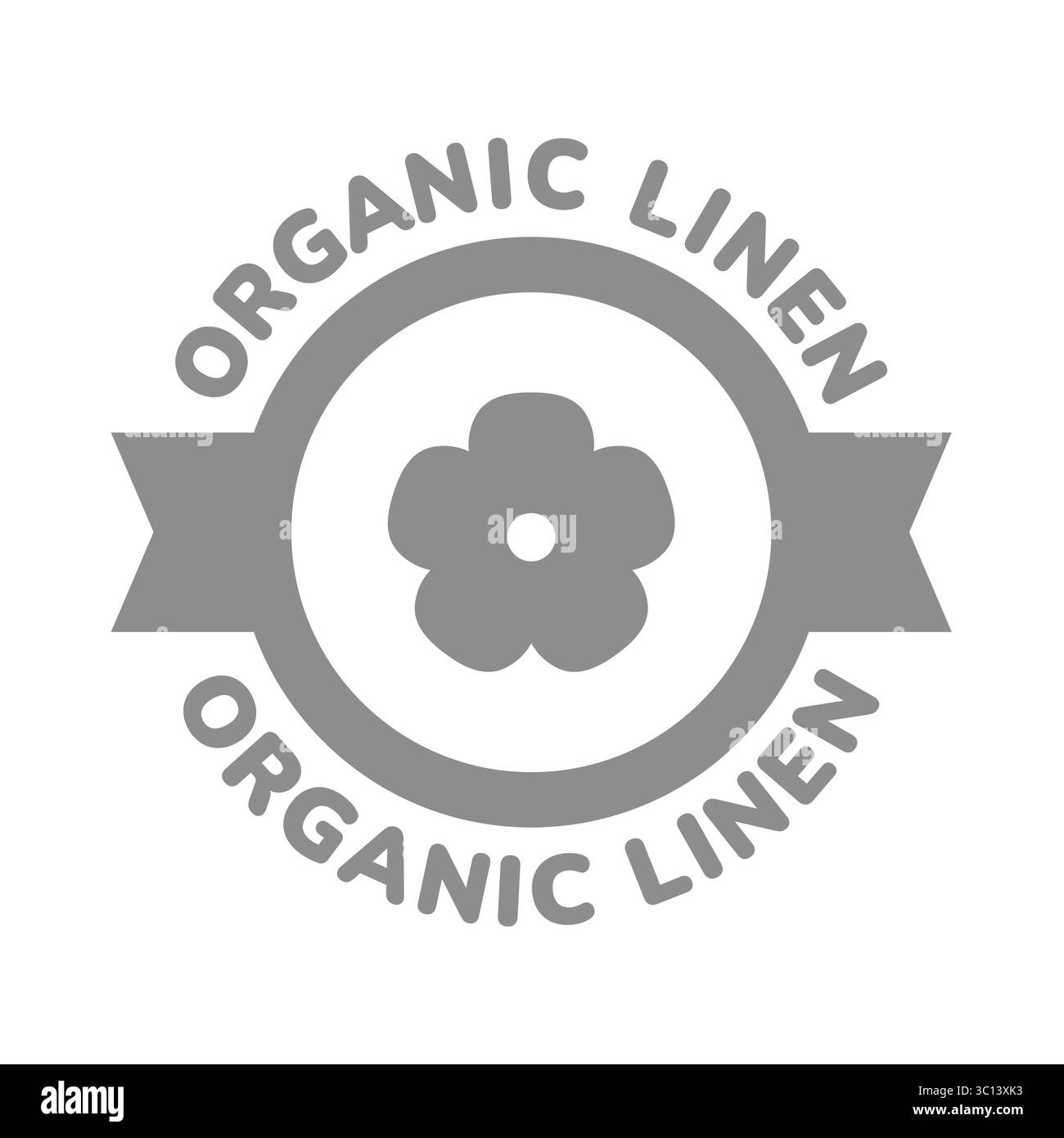 Etichetta vettoriale di lino organico. Badge a nastro per materiale di lino, tessuto o tessuto. Illustrazione Vettoriale