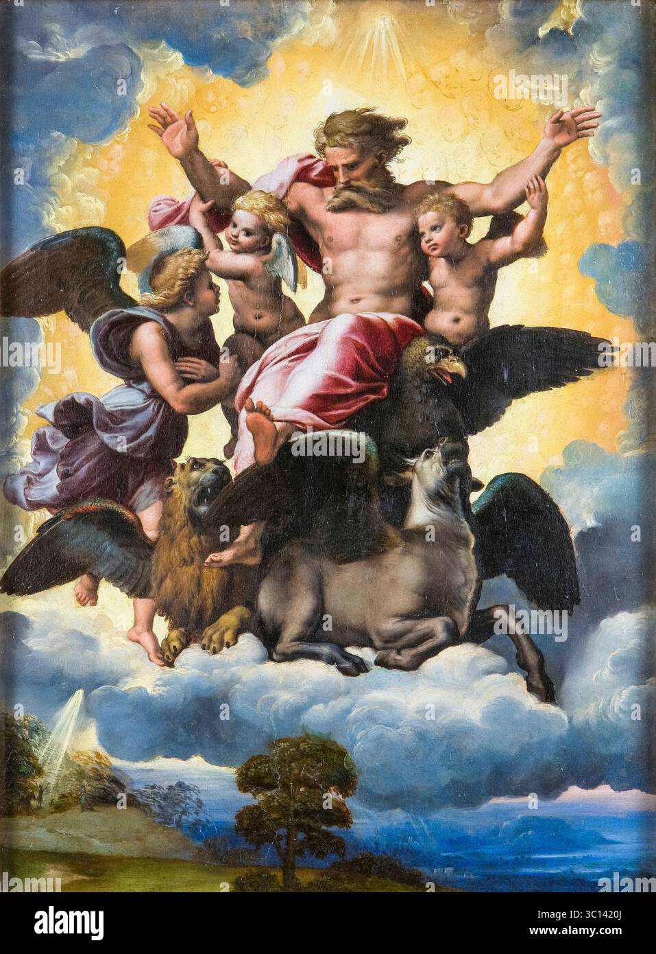 Raffaello Sanzio da Urbino chiamato Raffaello, visione di Ezechiele, pittura ad olio su tavola, 1517-1518 Foto Stock