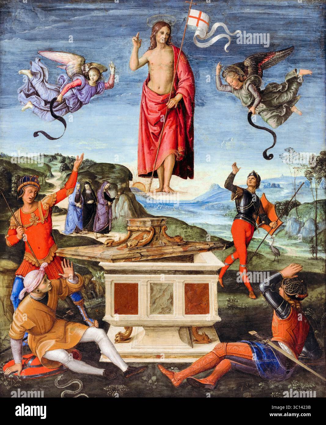 Raffaello Sanzio da Urbino detto Raffaello, la risurrezione di Cristo (risurrezione Kinnaird), pittura ad olio su legno, 1499-1502 Foto Stock