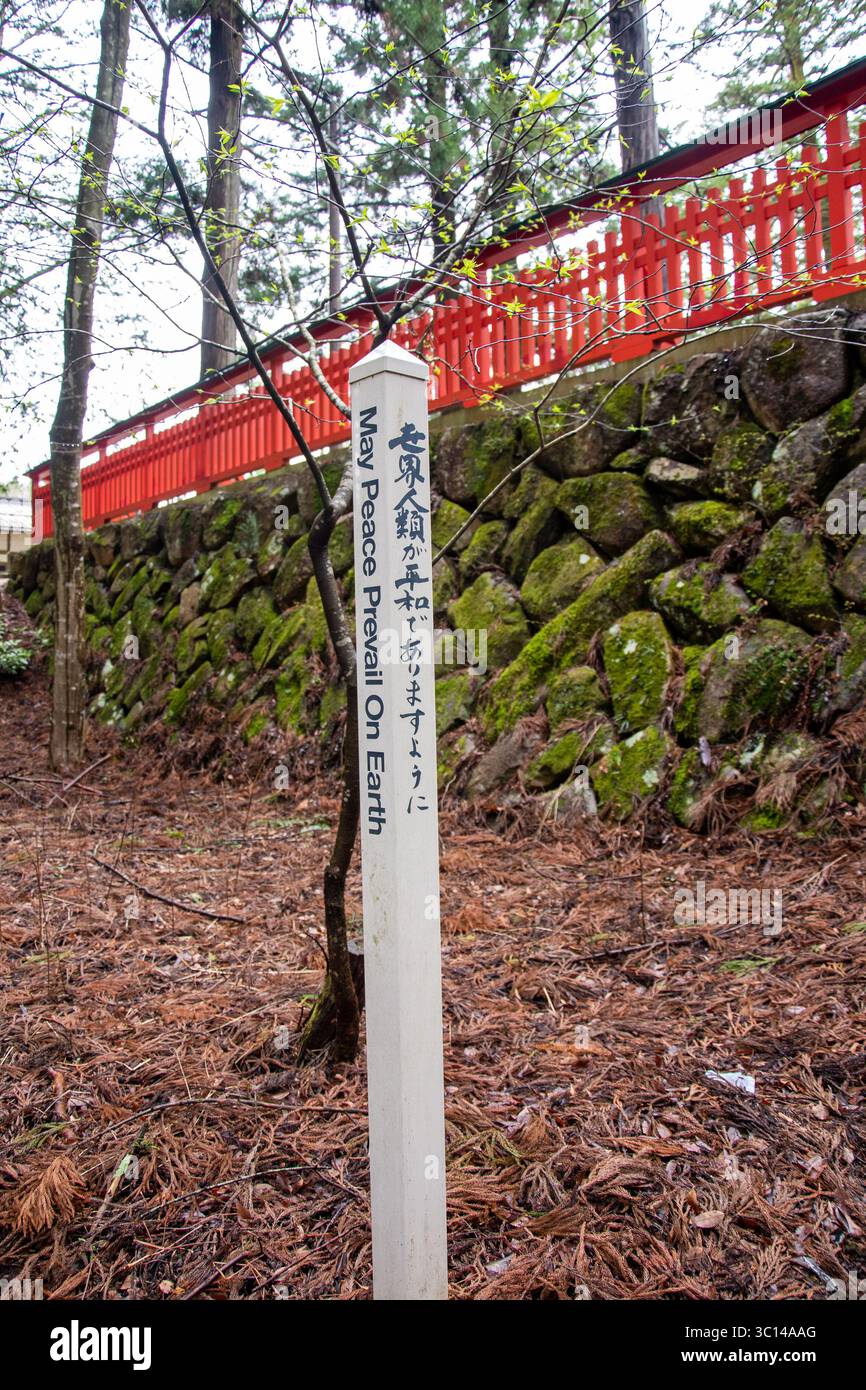 Takayama Giappone templi sakura ciliegi parchi gente fiori statue tradizione architettura cartelli case in legno santuario Foto Stock