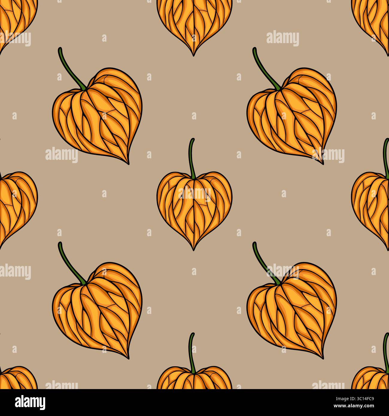Motivo vettoriale senza cuciture di frutti di fitis arancioni stilizzati su sfondo beige, per creare un design autunnale unico, perfetto per stampe tessili o digi Illustrazione Vettoriale