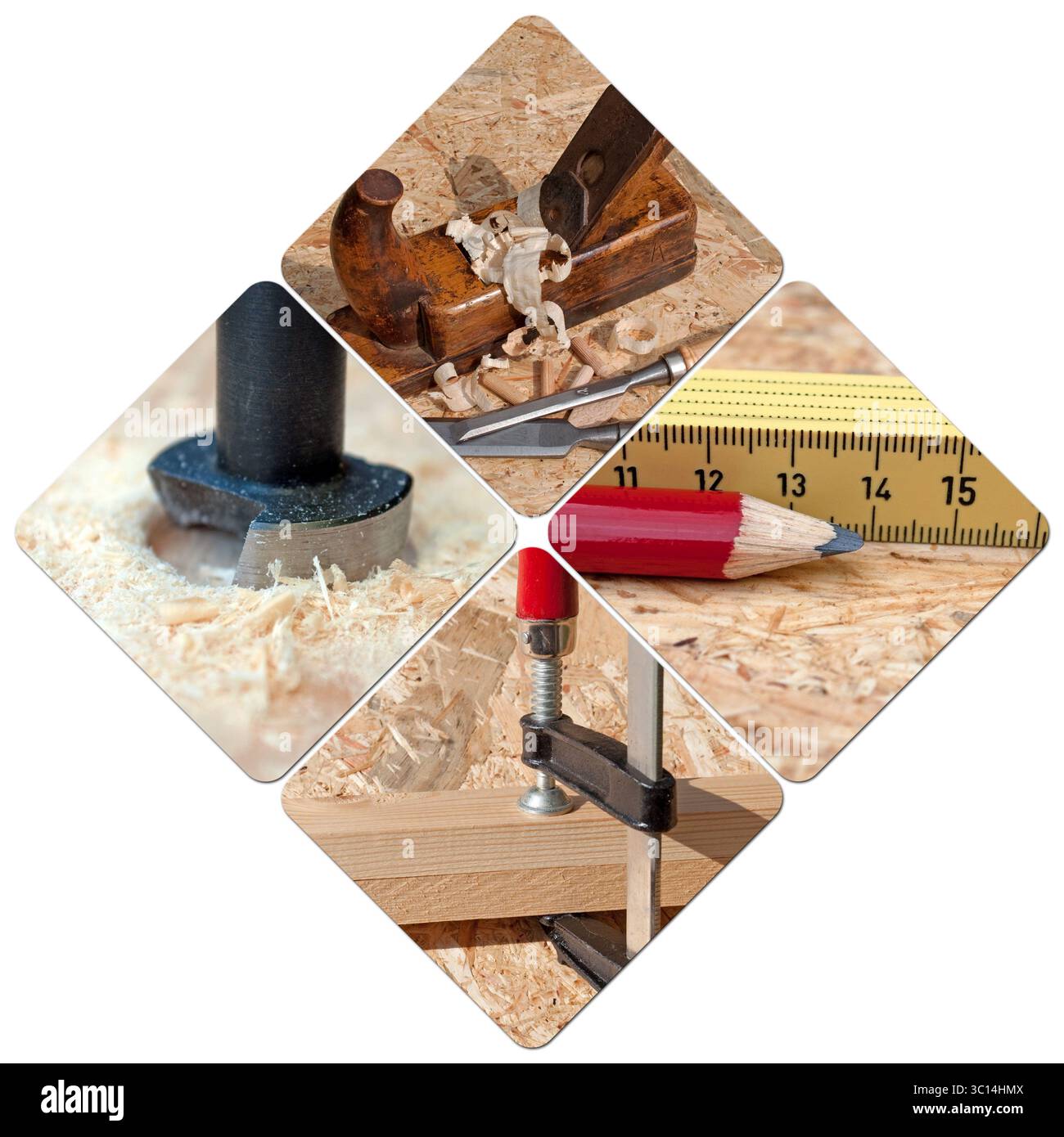 Gli strumenti di Carpenter in un collage Foto Stock