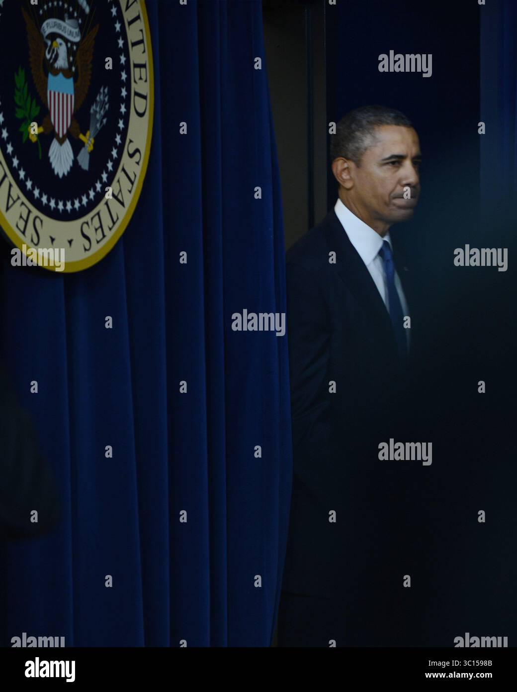 16 settembre 2013 - Washington, Distretto di Columbia, Stati Uniti - 16/9/13- la Casa Bianca - Washington DC. Il presidente Barack Obama risponde alle sparatorie al Navy Yard a Washington DC questa mattina. (Immagine di credito: Christy Bowe/ZUMA Wire) Foto Stock