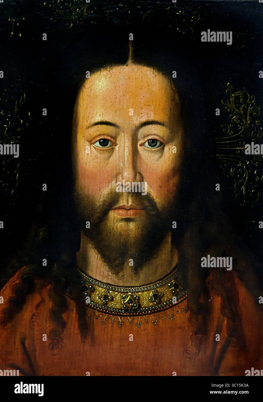 Vera Icon, 1601 - 1625, XVII secolo, di, anonimo pittore, copia dopo Jan van Eyck, Groeningemuseum, museo municipale, Bruges, Belgio, Belgio, fiammingo (questo ritratto idealizzato corrisponde bene alla descrizione dettagliata del volto di Cristo nella lettera apocrifa romana di Lentulo del XIV secolo. Elementi quali la divisione dei capelli, i blocchi arricciati nella parte inferiore e la barba a due punte sono chiaramente riconoscibili qui.. ) Foto Stock Vera Icon, 1601 - 1625, XVII secolo, di, anonimo pittore, copia dopo Jan van Eyck, Groeningemuseum, museo municipale, Bruges, Belgio, Belgio, fiammingo (questo ritratto idealizzato corrisponde bene alla descrizione dettagliata del volto di Cristo nella lettera apocrifa romana di Lentulo del XIV secolo. Elementi quali la divisione dei capelli, i blocchi arricciati nella parte inferiore e la barba a due punte sono chiaramente riconoscibili qui.. ) Foto Stock