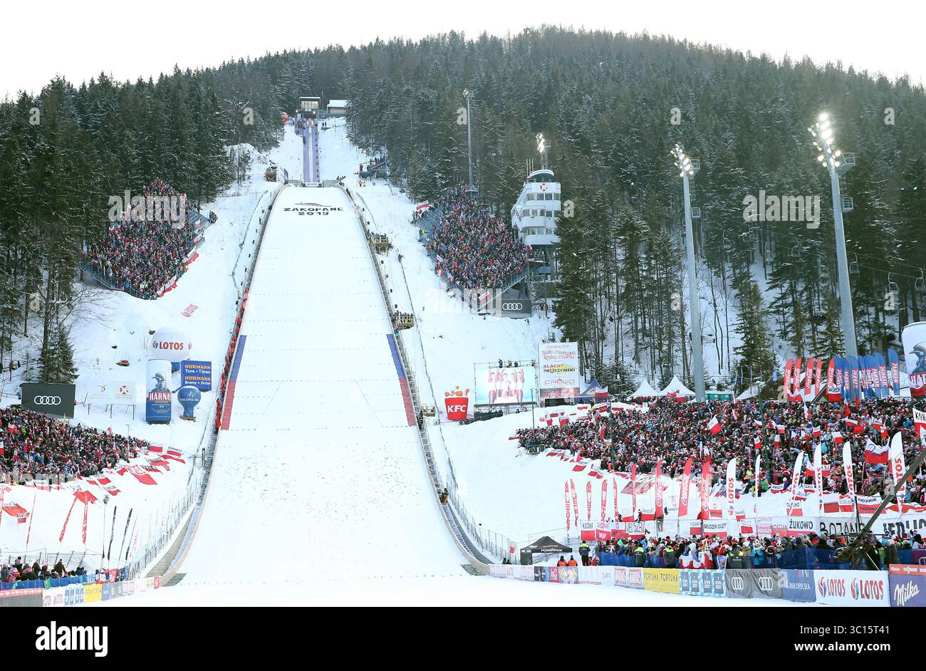 19 gennaio 2019 - Zakopane, Polonia - tifosi polacchi durante la gara a squadre della Coppa del mondo di salto con gli sci FIS a Zakopane. (Immagine di credito: © Damian Klamka/ZUMA Wire) Foto Stock