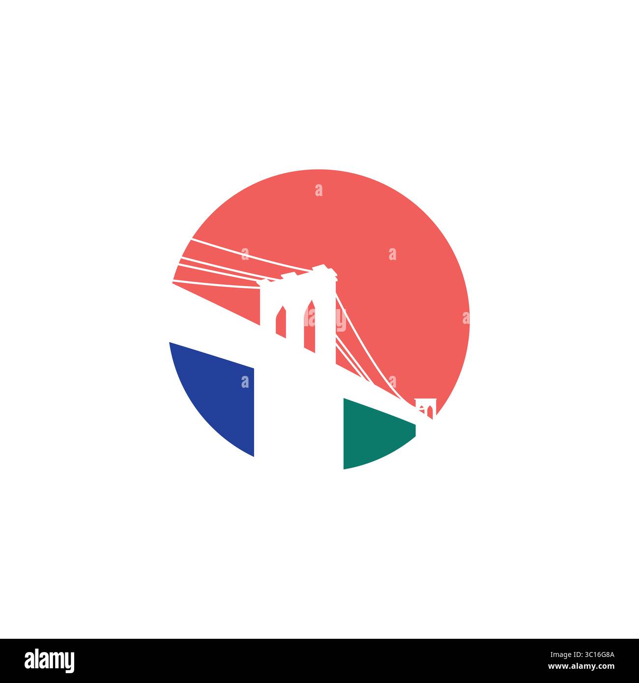 Design del logo dello spazio negativo del ponte Vector. Logo Simple Bridge. Modello logo ponte spaziale negativo semplice Illustrazione Vettoriale