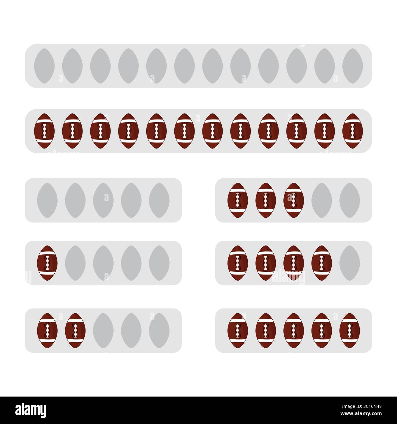 Classifica dei palloni da football americano. Questa illustrazione rappresenta una classifica stilizzata o una classifica di classificazione che utilizza i palloni americani come indicatori visivi. Illustrazione Vettoriale